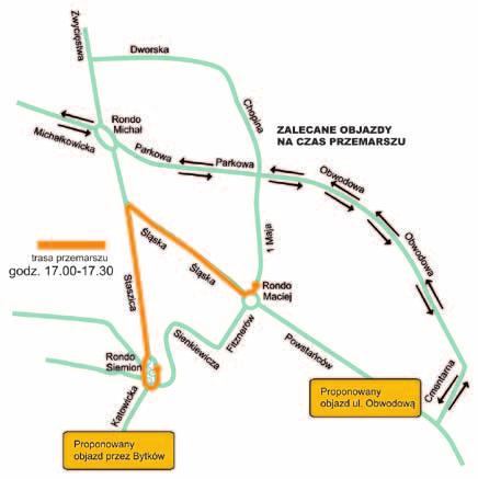 Utrudnienia te przewiduje się w godzinach od 17.00 do 18.45 na odcinku od ulicy 1 Maja, przez ul. Śląską, ul. Staszica (wiadukt) do ronda Siemion przy Placu Skargi.