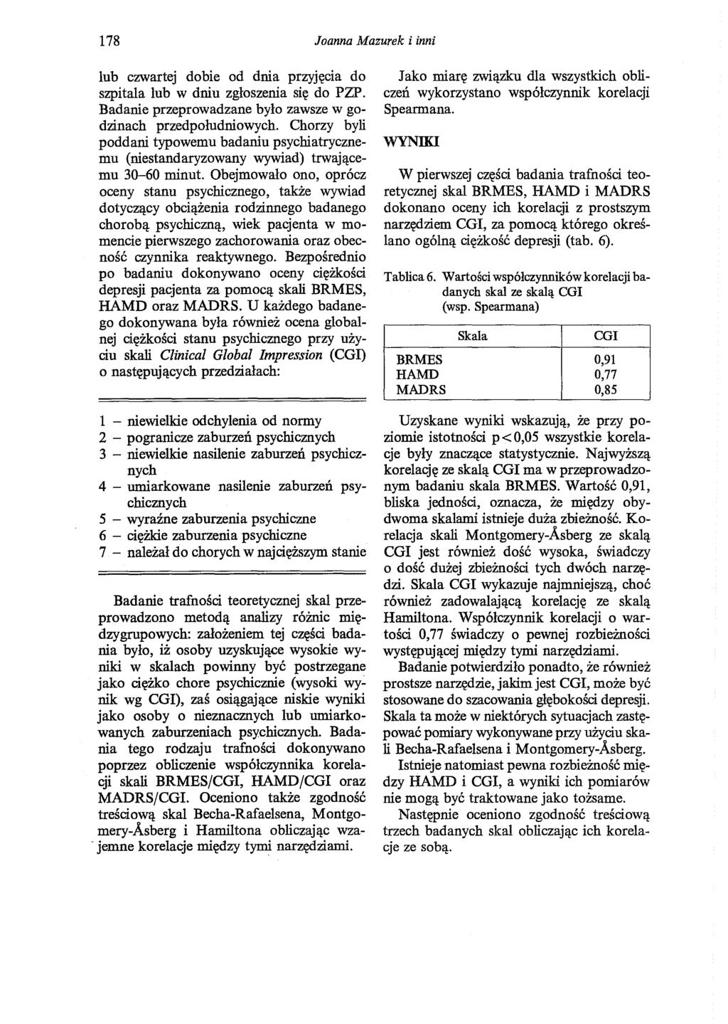 178 Joanna Mazurek i inni lub czwartej dobie od dnia przyjęcia do szpitala lub w dniu zgłoszenia się do PZP. Badanie przeprowadzane było zawsze w godzinach przedpołudniowych.