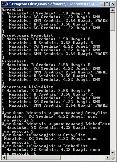 3. Pojemniki na obiekty Przykłady zastosowania pojemników Przykład 2 Typy pojemników elementów typu Dane1 Metoda compareto wg