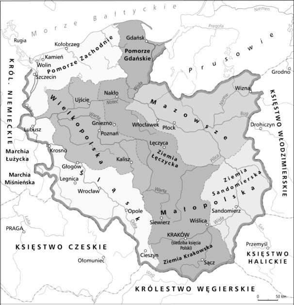 Zadanie 7. (5 p.) odaj rok koronacji królewskiej każdego z wymienionych władców. A) Bolesław Chrobry. B) Bolesław Śmiały. C) rzemysł II. D) Kazimierz Wielki. E) Władysław Jagiełło. Zadanie 8. (5 p.) Na mapie olski z czasów rozbicia dzielnicowego na obszarze poszczególnych dzielnic umieszczono puste pola.