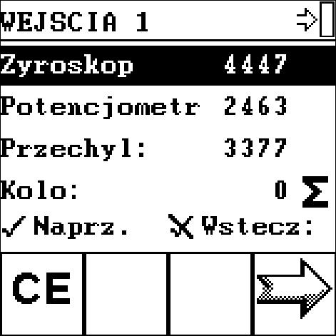 2 Wyświetlanie stanu czujników Ekrany w tym obszarze zawierają wiele informacji ważnych głównie dla pracowników obsługi klienta. Stan czujników możesz odczytać na ekranie WEJSCIA 1.