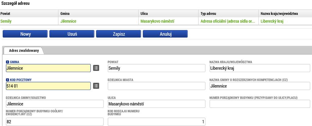 W przypadku podmiotów polskich wszystkie adresy należy uzupełnić ręcznie.