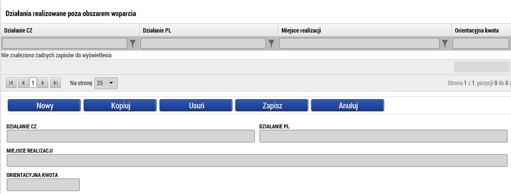 Przy każdym z partnerów wpisać można również działania realizowane poza obszarem wsparcia.