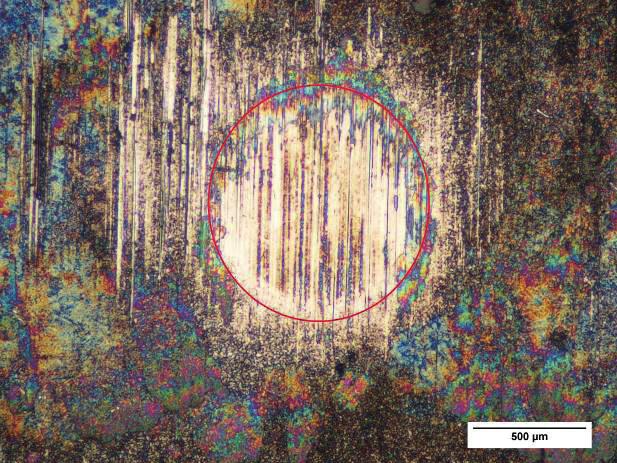 Microscopic images obtained wipe during testing of abrasion resistance on the surface of the test samples over time 0.5 