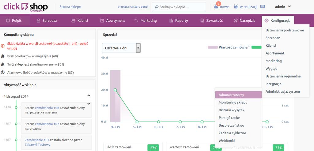 Do konfiguracji wchodzimy klikając: Konfiguracja -> Ustawienia podstawowe -> Informacje o sklepie Adres URL sklepu tutaj wpisujemy po prostu Adres sklepu dane powinny zgadzać się z tym co jest