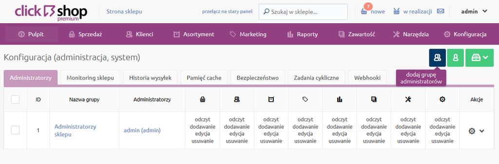 Gdy pojawi się poniższy ekran należy kliknąć ikonkę: dodaj grupę