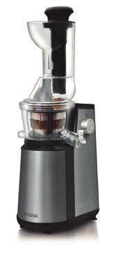 12 GSJ-500A WYCISKARKA WOLNOOBROTOWA BPA free elementy pozbawione bisfenolu A prędkość obrotowa 80 RPM silnik o mocy 400W dwie nadstawki do wyciskania: - tradycyjna - z dużym otworem do jabłek