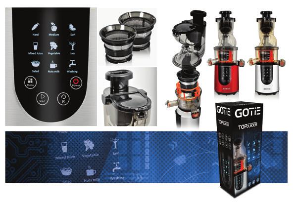 GSJ-600 9 WYCISKARKA WOLNOOBROTOWA BPA free elementy pozbawione bisfenolu A silnik DC o mocy 200W zakres prędkości obrotowych 45-55 RPM max. czas pracy: 20min.