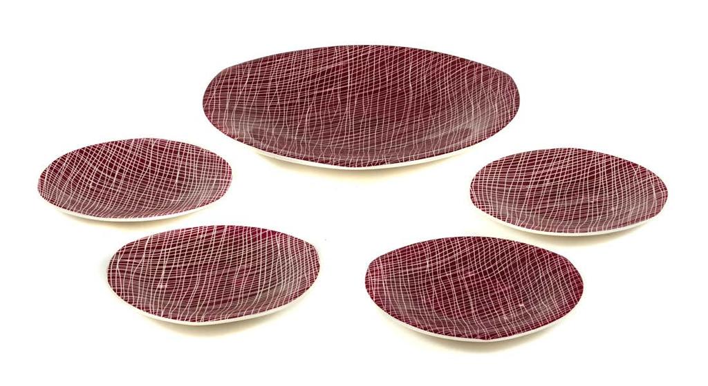 46 44. Garnitur do ciasta Chodzież (1+4) Chodzieskie Zakłady Porcelany i Porcelitu, lata 60. XX w.