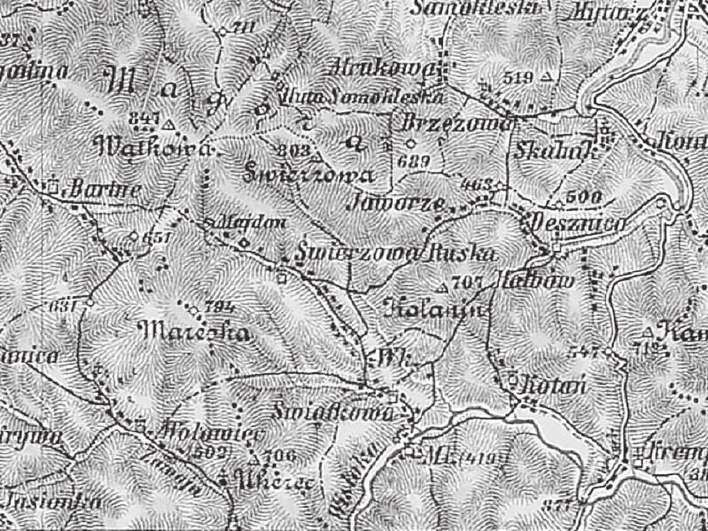 116 ROCZNIKI BIESZCZADZKIE 18 (2010) Ryc. 2. Mapa Świerzowej Ruskiej z 1900 roku. Fig. 2. The map of Świerzowa Ruska from the year 1900.