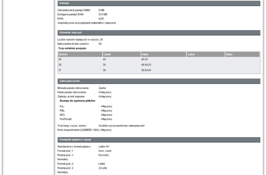 Rysunek 2-3 Ekran Strona konfiguracji 2 z 2 6 7 8 9 Tabela 2-2 Strona konfiguracji Wywołanie Obszar na ekranie Informacje lub funkcje obszaru 1 HP EWS karty i pozycje menu Aby uzyskać więcej