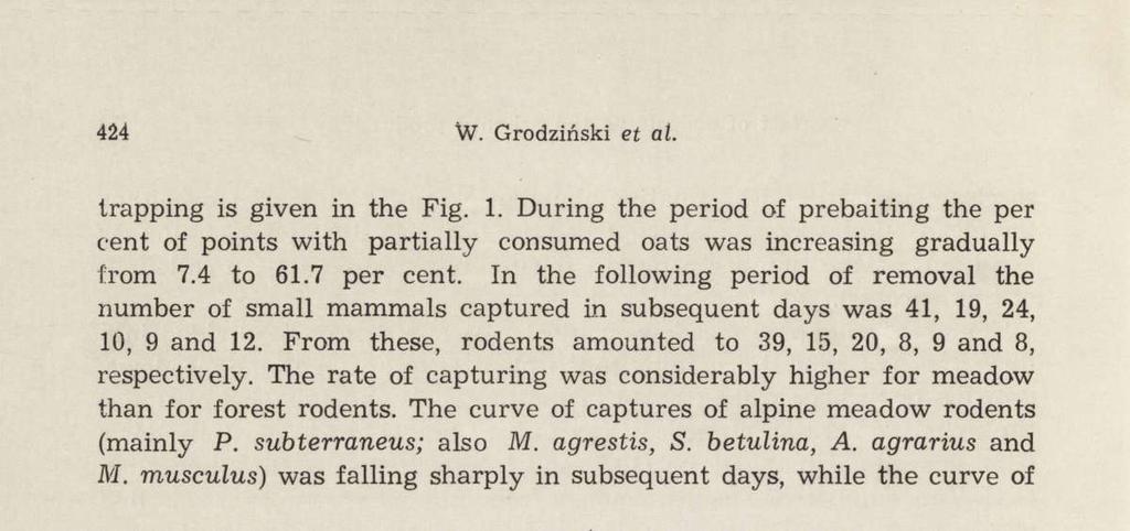 2 3 4 5 Dogs of prebaiting 2 3 4 5 Dags of trapping Fig. 1. The course (history) of "Standard-Minimum" trapping in the alpine meadows (5.76 ha plot).