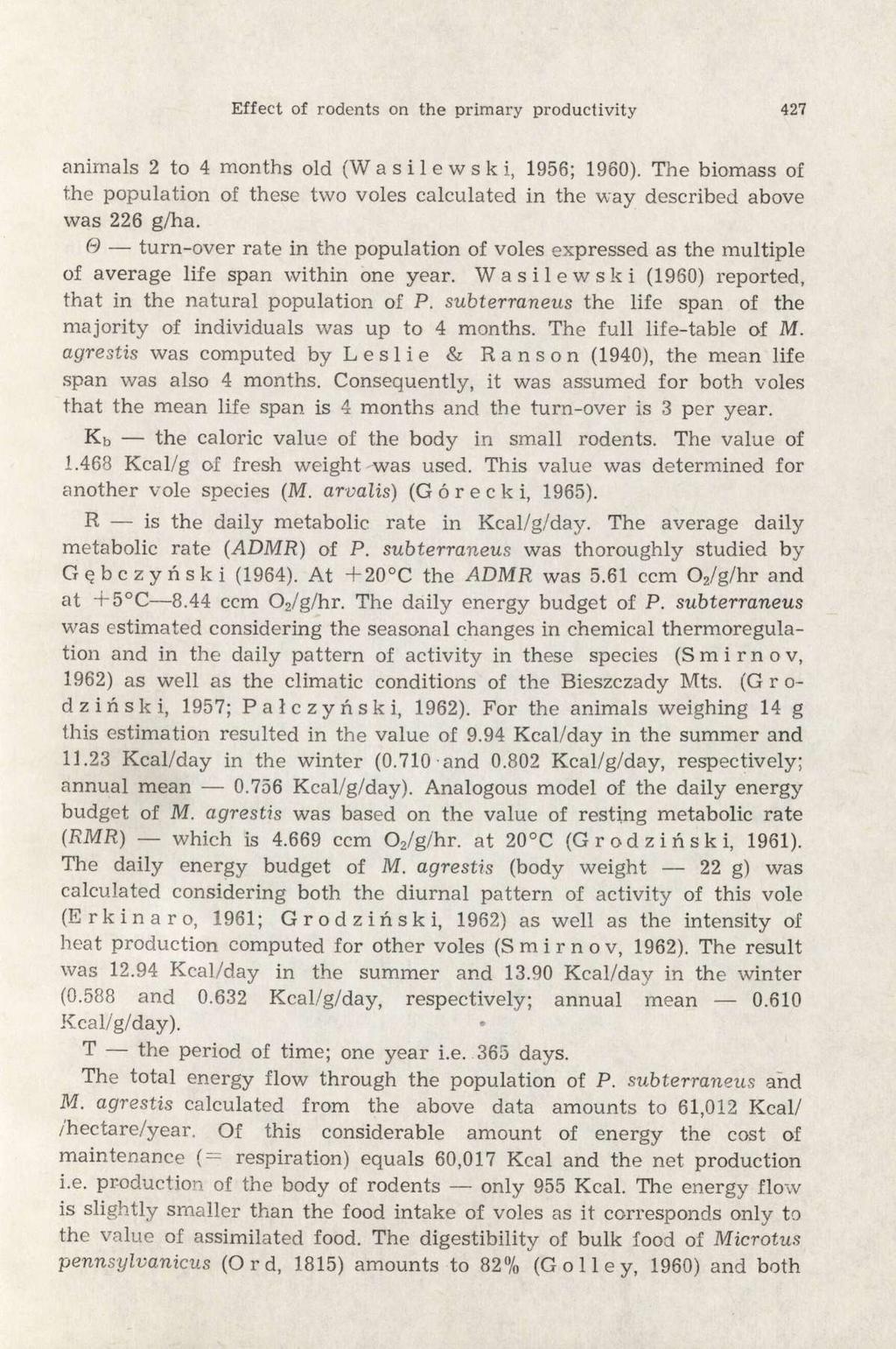Effect of rodents on the primary productivity 427 animals 2 to 4 months old (Wasilewski, 1956; 1960).