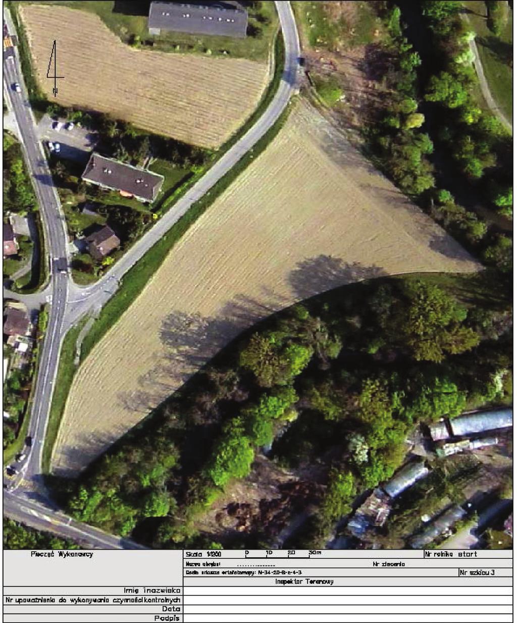 Kontrola upraw rolnych... Rysunek 4. Przykład szkicu kontrolnego w skali 1:1200 na bazie zdjęcia z UAS. Figure 4.The example of control outline on the basis of UAS image.