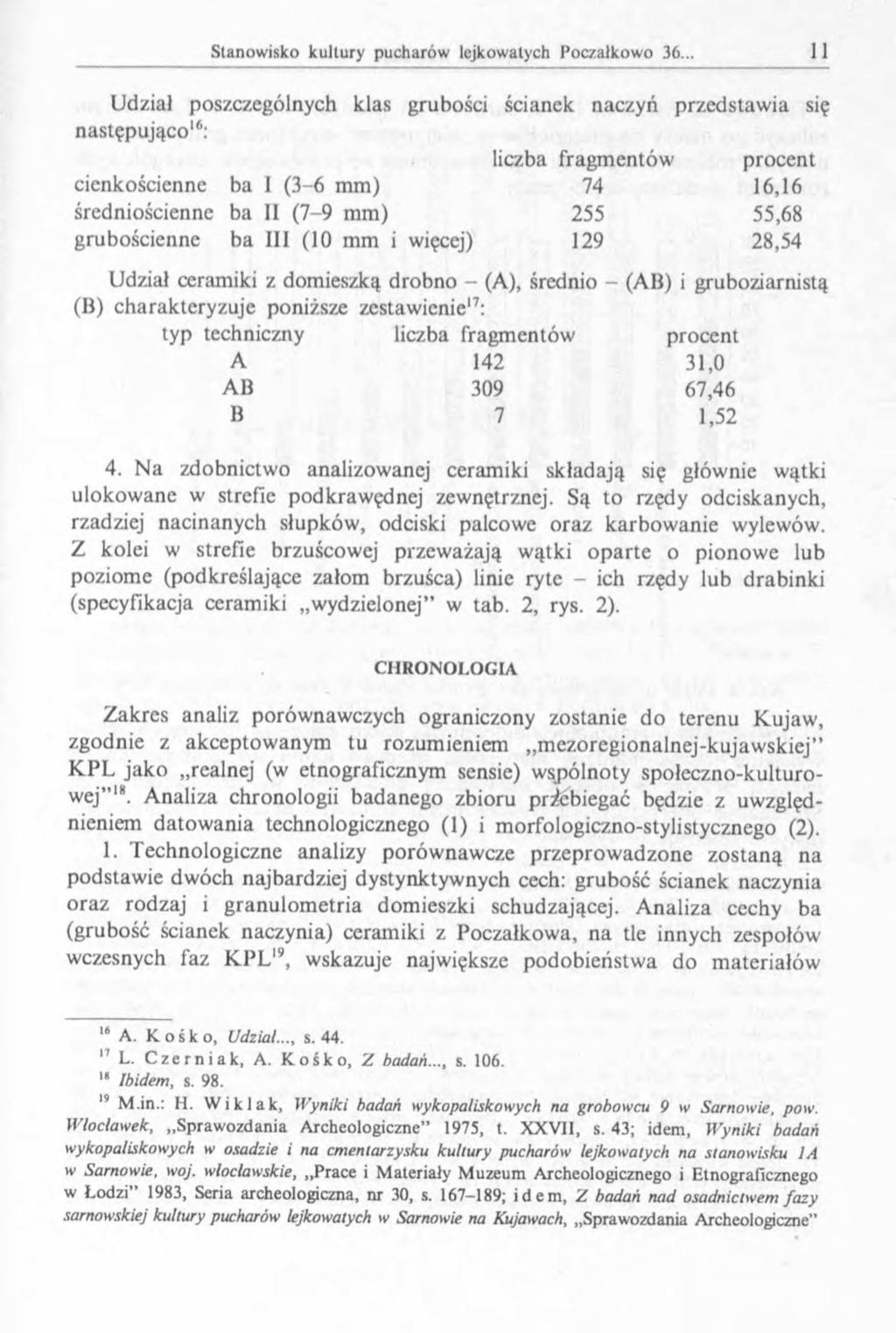 Udział poszczególnych klas grubości ścianek naczyń przedstawia się następująco16: liczba fragmentów procent cienkościenne ba 1 (3-6 mm) 74 16,16 średniościenne ba II (7-9 mm) 255 55,68 grubościenne