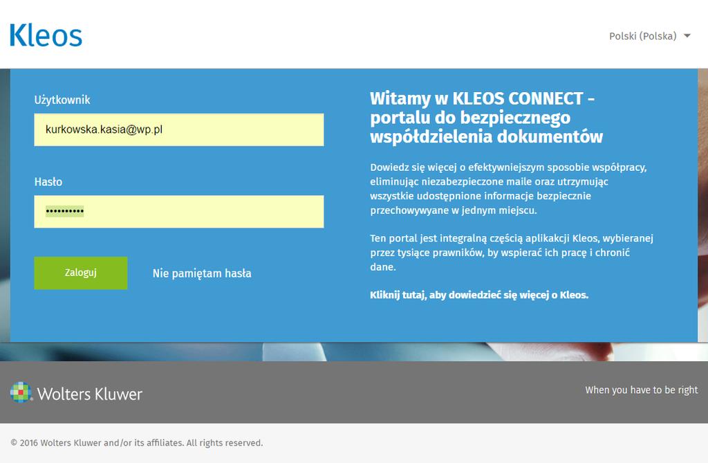 Po zakończeniu procesu rejestracji, użytkownik zostanie przełączony do okno logowania, gdzie loginem do portalu
