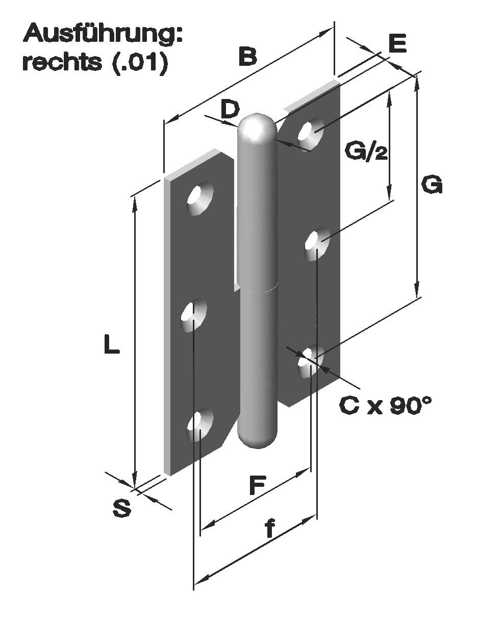G-6 Art.Nr: 6080 nieruchomy z stali, bez podkładki otwory wiercone i wpuszczane i powierzchnia : stal (1.1203) niklowana lewa (.04 /.05 /.