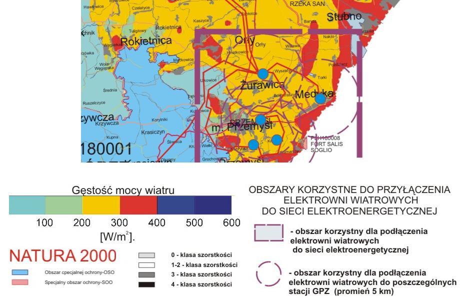 Mapa 13 Ograniczenia wykorzystania zasobów energetycznych wiatru w gminie Żurawica Źródło: Analiza zasobów energetycznych wiatru województwa podkarpackiego, dr inż.