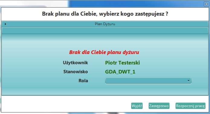 Rysunek 14 Okno Plan dyżuru brak zdefiniowanego planu 3.3.5.