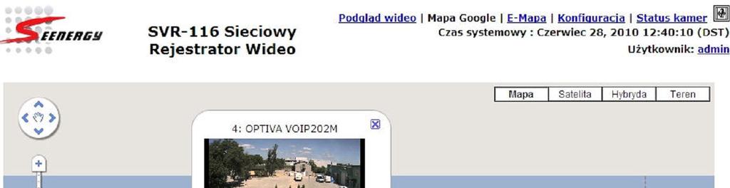 Do sprawdzenia poprawności działania detekcji moŝna uŝyć podglądu e-mapy zdarzenia alarmowe powodują zaznaczenia kamery na