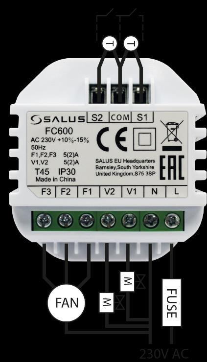 FC600 Podłączenia elektryczne B Schemat podłączenia klimakonwektora 4-rurowego (grzanie i chłodzenie) + wejścia sterujące