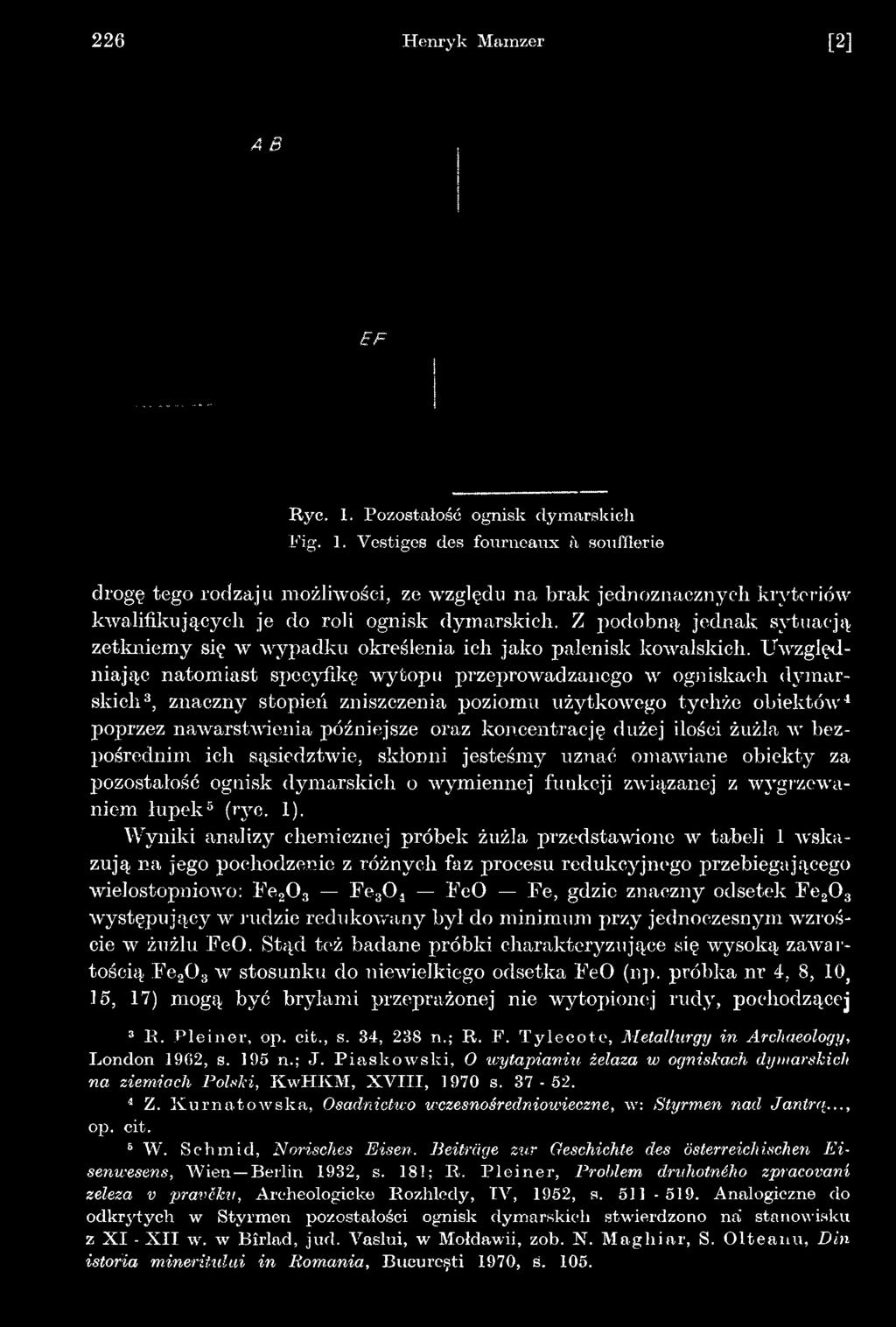 dużej ilości żużla w bezpośrednim ich sąsiedztwie, skłonni jesteśmy uznać omawiane obiekty za pozostałość ognisk dymarskich o wymiennej funkcji związanej z wygrzewaniem łupek5 (ryc. ).