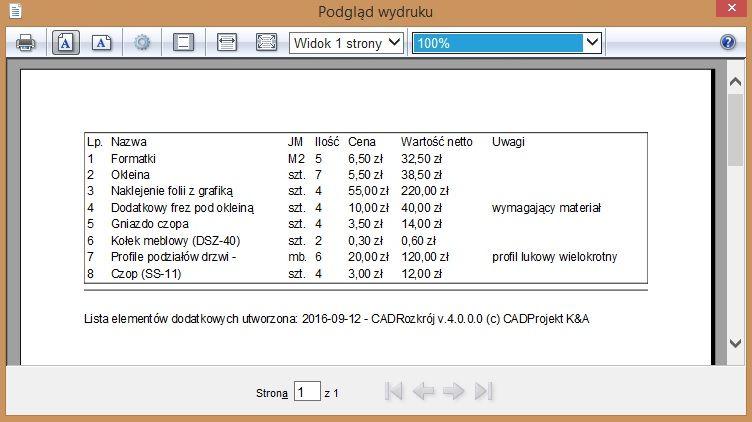 Rys. 79 podgląd wydruku przykładowej listy elementów i usług dodatkowych 6.