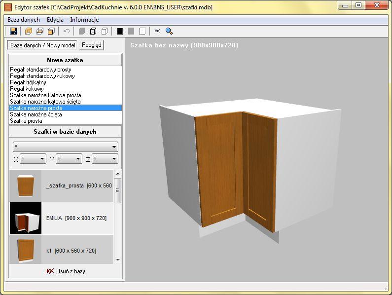 Edytor szafek użytkownika umożliwia tworzenie własnych szafek przy użyciu prostej metody parametrycznej.