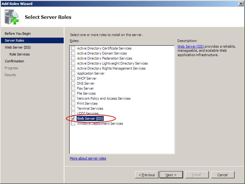 Windows Server 2008 Instalacja jest zbliżona do tej na Windows Vista. Za pomocą narzędzia Server Manager dodajemy rolę Web Server (IIS).