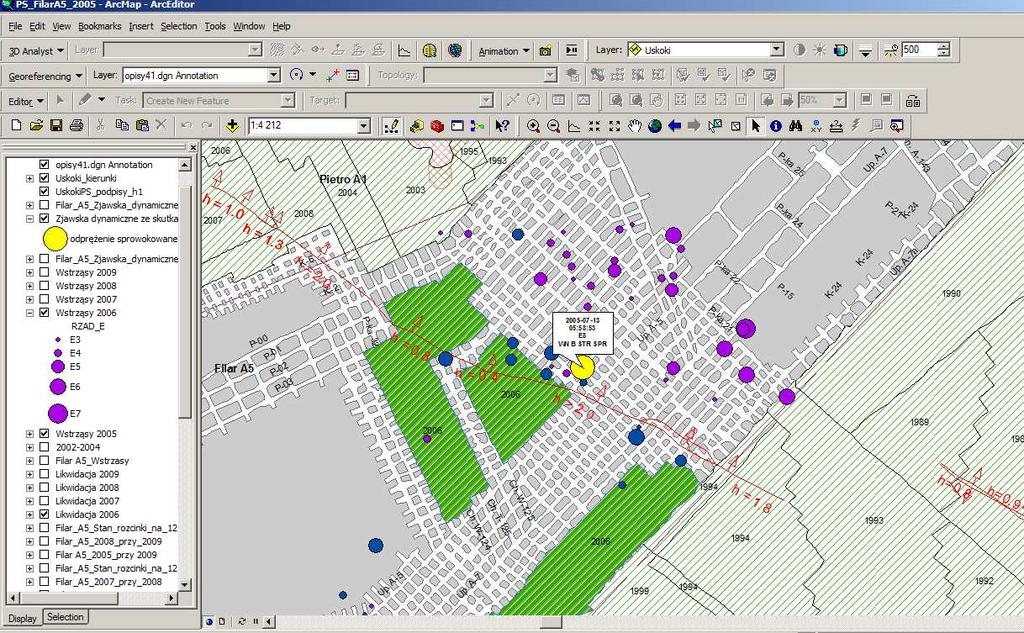 Rys. 2. Przykładowe okno widoku projektu w ArcMap (Adach, 2010) Fig. 2. Example of project window in ArcMap (Adach, 2010) Rys. 3. Przykładowe okno widoku projektu w ArcScene (Adach, 2010) Fig 3.