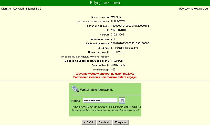 Są tam również informacje dotyczące autoryzacji, która jest konieczna przy zapisie zmian we wzorcu.