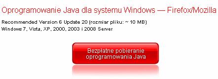 Program wyświetli stronę główną java.