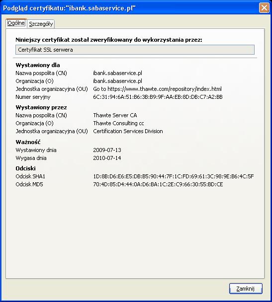 Certyfikat jest wystawiony przez Saba Service sp. z o.