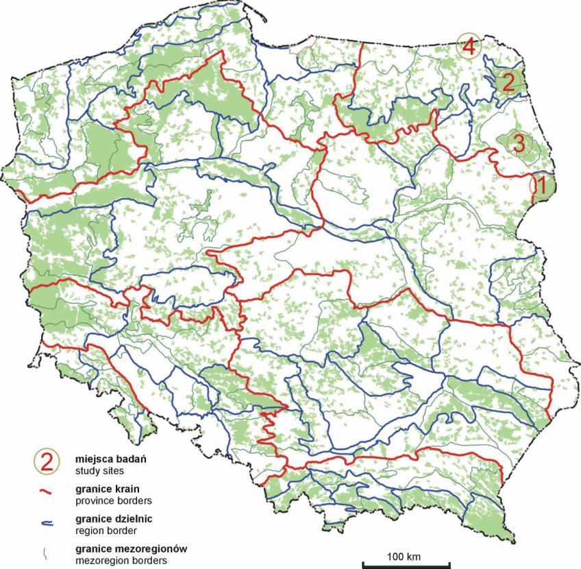 14 Janusz Czerepko 3. Obiekty badań 3.1. Miejsca badań Prace fitosocjologiczne prowadzono na terenie Puszczy Białowieskiej, Augustowskiej, Knyszyńskiej i Rominckiej (ryc. 1).