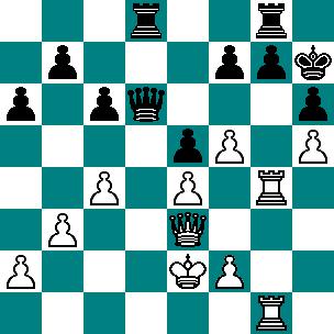 27.Wg6! Du?a niepodzianka dla czarnych! 27...fxg6? Lepsze 27...Hd4! albo 27...Ha3! 28.hxg6+ Kh8 29.Wh1! Grozi Wxh6+! 29...Hd2+ Na 29...Hf8 nast?powa?o 30.f6!! z nast?pnym 30...gxf6 (30...Wd7 31.