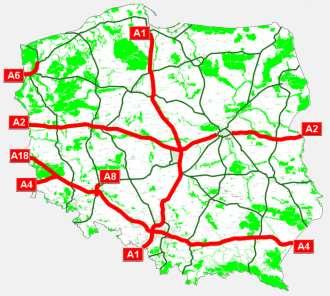 1446, 2009): autostrady 2 000 km (A1, A2, A4 + A6, A8, A18) ekspresowe 5 300 km źródło: