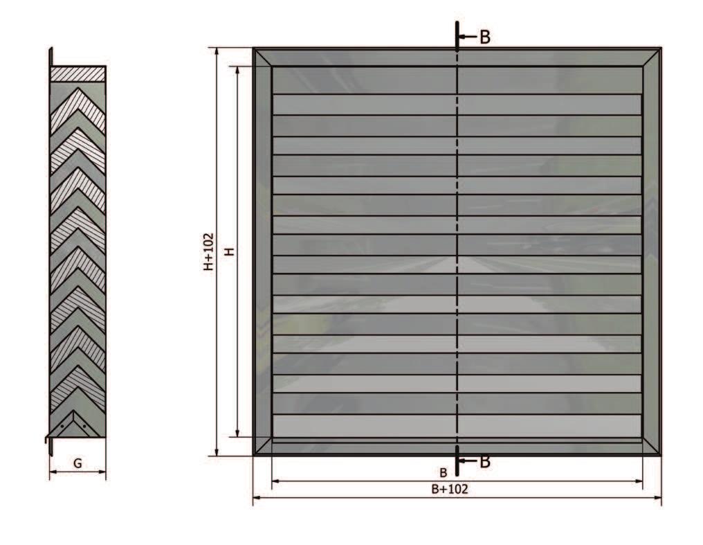 KONSTRUKCJA Czerpnia wykonywana jest w dwóch standardowych głębokościach zabudowy (170 oraz 320 mm), dostępna w zakresach wymiarowych od 600 do 2000 mm (powyżej wymiaru 2000 wykonywana jako dzielona).