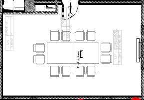 04 (40,59m 2 ) - Sala 14 osobowa, wyposażona w monitor umożliwiający wyświetlanie materiałów dotyczących spotkania. 14 foteli pracowniczych kr3, 1 stół konferencyjny 120x450, ST1.