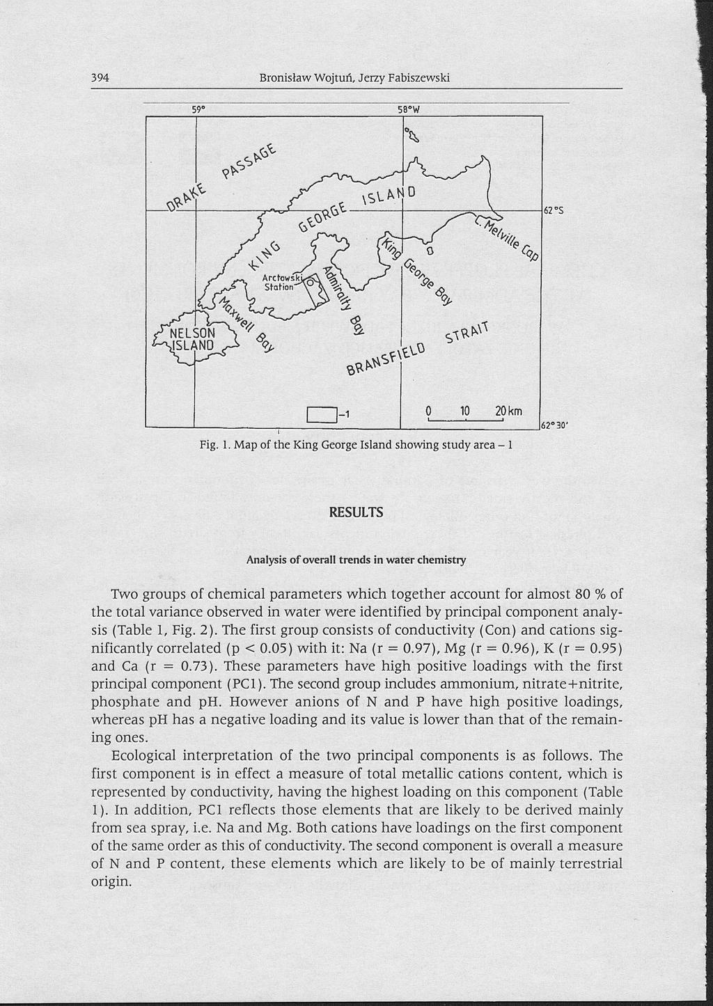 Bronisław Wojtuń, Jerzy Fabiszewski 394 59 5B W RESULTS Analysis of overall trends in water chemistry Two groups of chemical parameters which together account for almost 80 % of the total variance