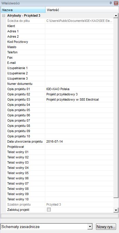 8.> Opis projektu 01. 9.# Projekt przykładowy. 10.> Data utworzenia projektu. Wiersz Data utworzenia projektu wypełniony jest automatycznie.