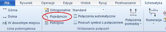 Ćwiczenie 3-17: Narysuj połączenie pomiędzy liniami potencjałowymi. 1.M Schematyka Wstawianie Połączeń Pojedynczo. 2.+ Wybierz pierwszy punkt na górnej linii potencjałowej L1, nad symbolami. 3.+ Wybierz drugi punkt na dolnej linii potencjałowej N, pod symbolami.