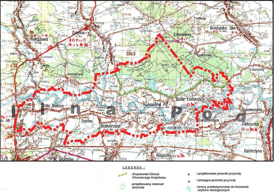 Mapa 5. Zmysłowski Obszar Chronionego Krajobrazu Źródło: Urząd Gminy Białobrzegi Zmysłowski Obszar Chronionego Krajobrazu posiada powierzchnię 5900 ha.