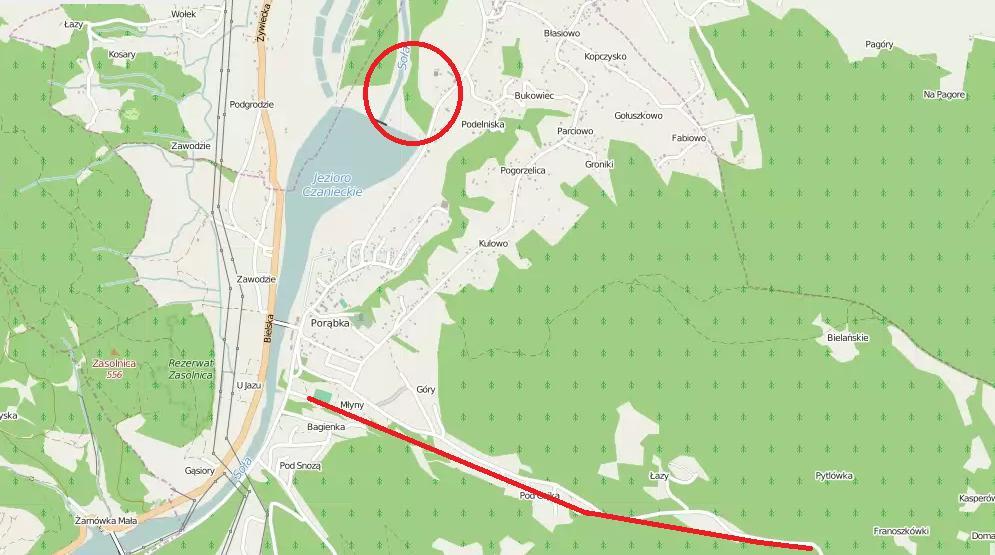 Rysunek 3 Lokalizacja projektu w gminie Porąbka wskazana przez Beneficjenta podczas audytu terenowego Źródło: