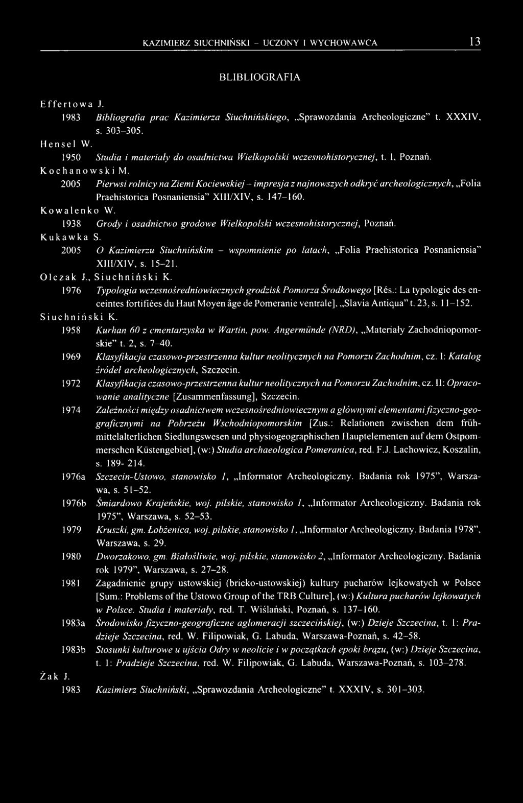 2005 Pierwsi rolnicy na Ziemi Kociewskiej - impresja z najnowszych odkiyć archeologicznych, Folia Kowalenko W. Praehistorica Posnaniensia XIII/XIV, s. 147-160.