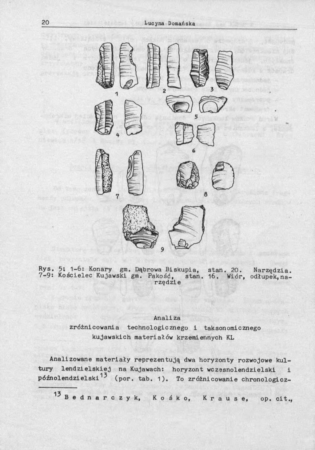 R ys. 5; -6: Konary gm. Dąbrowa B isk u p ia, s t a n. 20. N arzędzia. 7-9 : K o ściele c Kujawski gm. Pakość, sta n. 6.