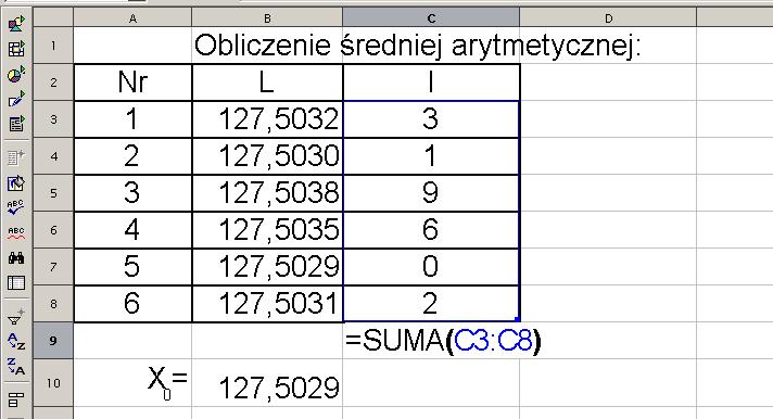 Nast pne w komórce C9 oblcza s sum