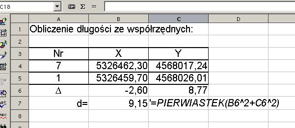 4.3. Oblczene długo c ze współrz dnych: Dane s współrz dne X Y punktów A B.