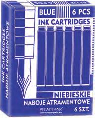 fioletowy 23% 48991 Atrament 30 ml turkusowy 23% 63096 Atrament 30 ml brązowy 23% Naboje krótkie do piór Naboje do piór w niebieskim kolorze. Szybko schnące, nie rozmazują się na papierze.