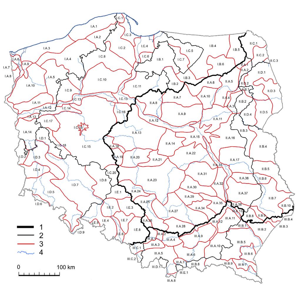 Ryc. 70. Regionalizacja współczesnych krajobrazów historyczno-kulturowych Polski (opracowanie techniczne: P. Milewski).