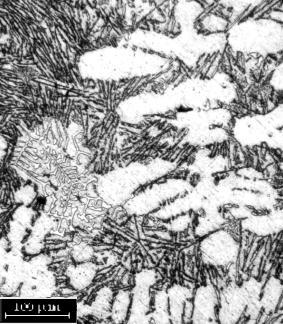 Microstructures of the aluminium alloy AK9 (AlSi9Mg) after used interventions refining: a - refinement, b - refinement and modification Sb, c - refinement and